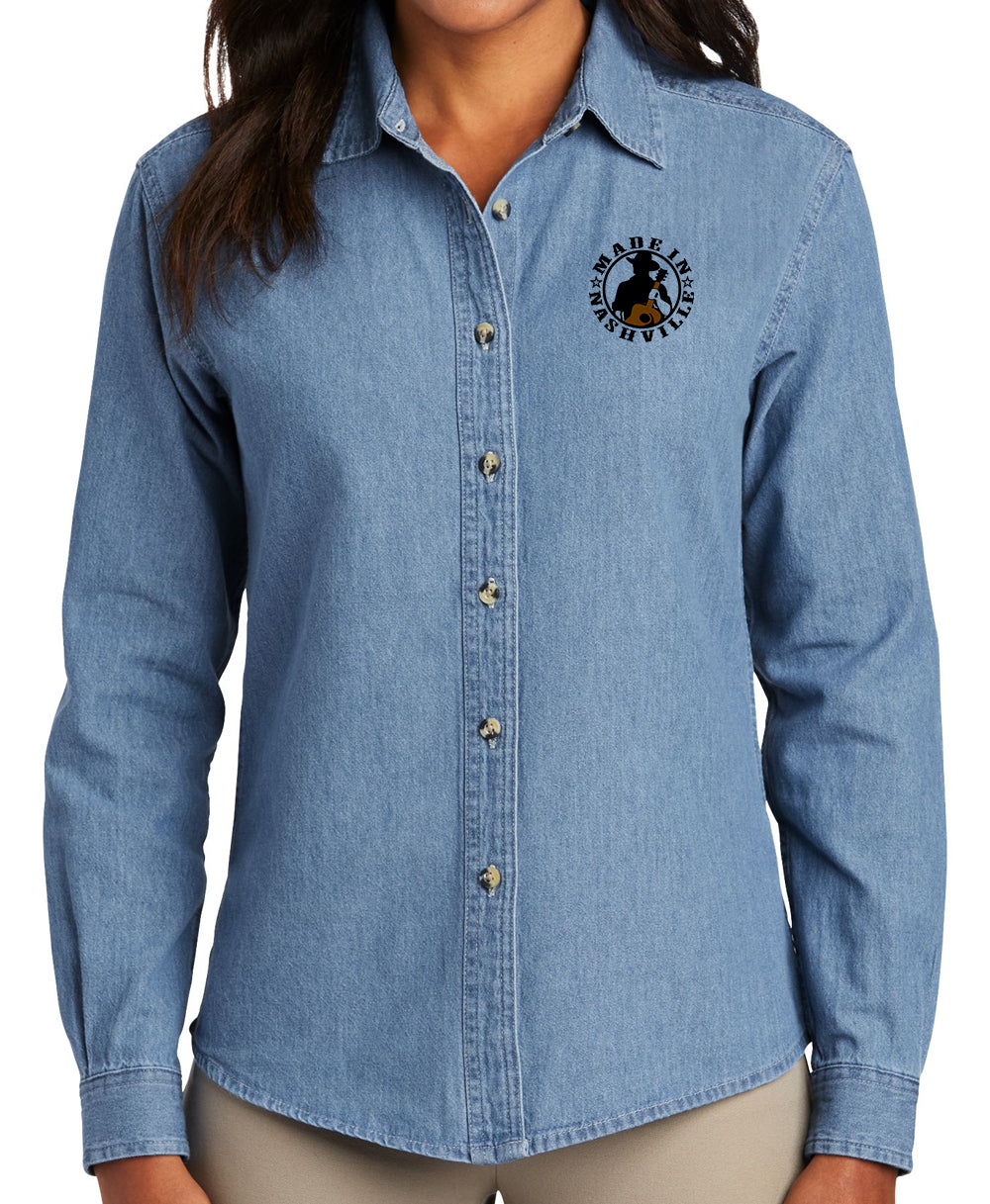 Ladies MIN Long Sleeve Denim Shirt